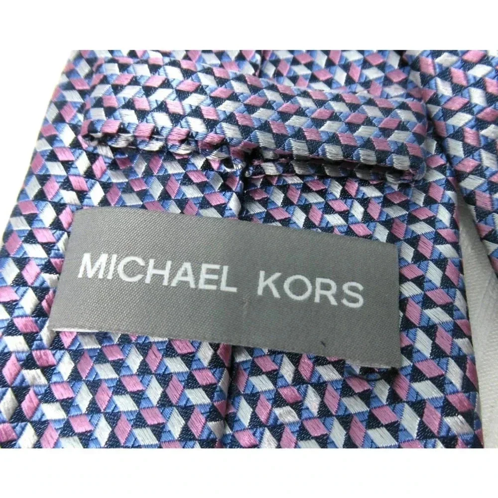 MICHAEL KORS Men's Silk Blend Necktie Designer 3D Blue Pink Black White Print
